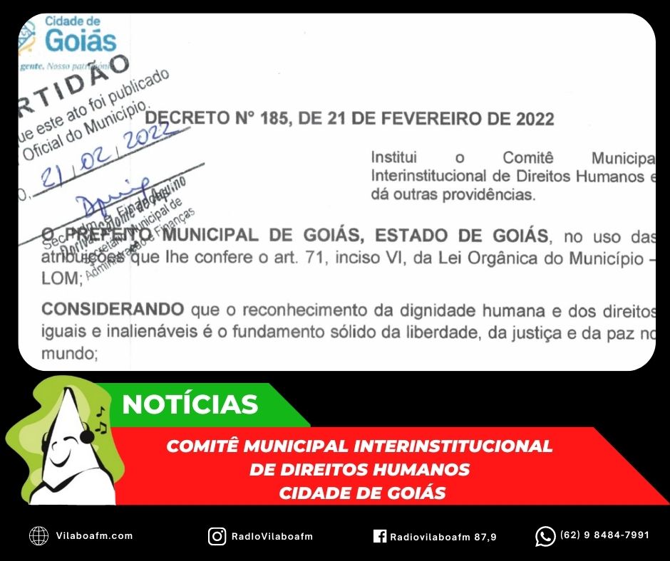 Comitê Municipal Interinstitucional de Direitos Humanos da Cidade de Goiás (COMIDH).