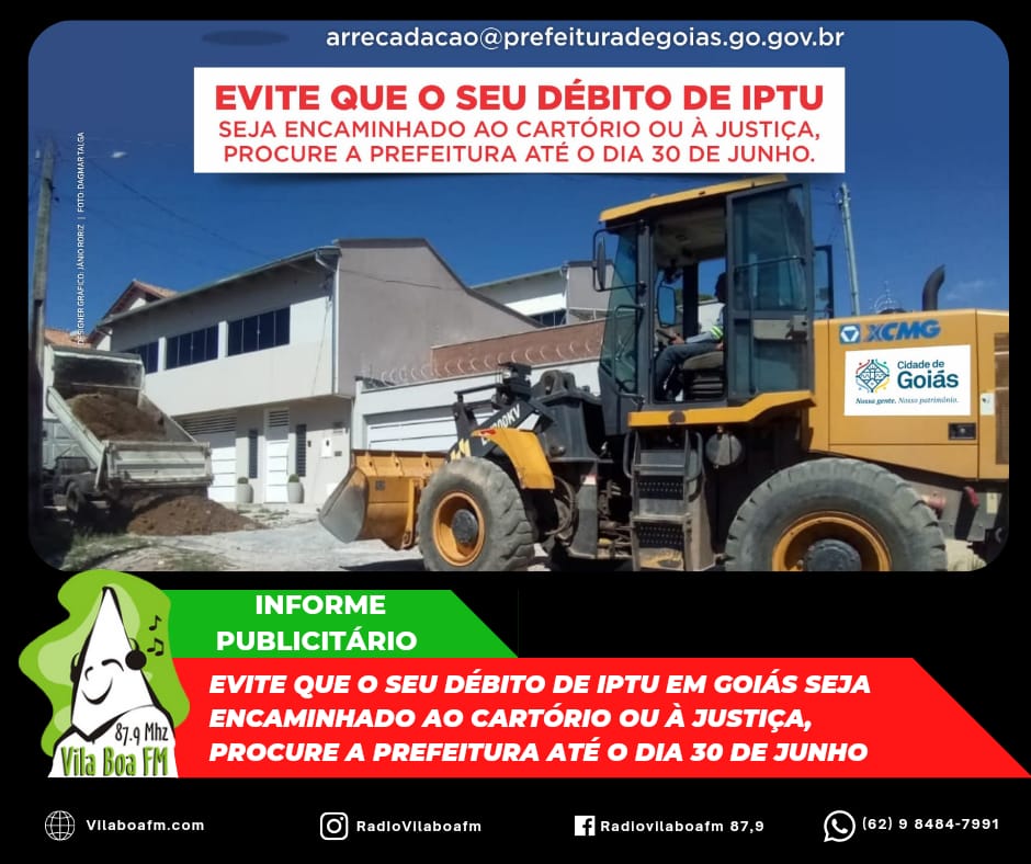 ​EVITE QUE O SEU DÉBITO DE IPTU EM GOIÁS SEJA ENCAMINHADO AO CARTÓRIO OU À JUSTIÇA, PROCURE A PREFEITURA ATÉ O DIA 30 DE JUNHO