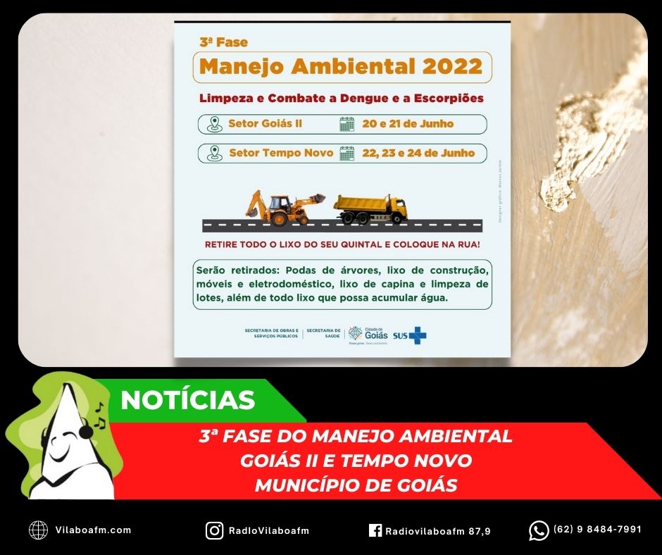 Combate à dengue e ao escorpião estará nos setores Goiás II e Tempo Novo de 20 a 24 de junho