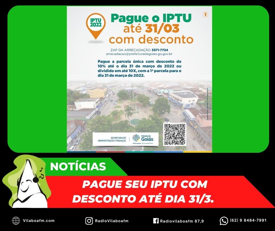 Pague seu IPTU com desconto até dia 31/3.