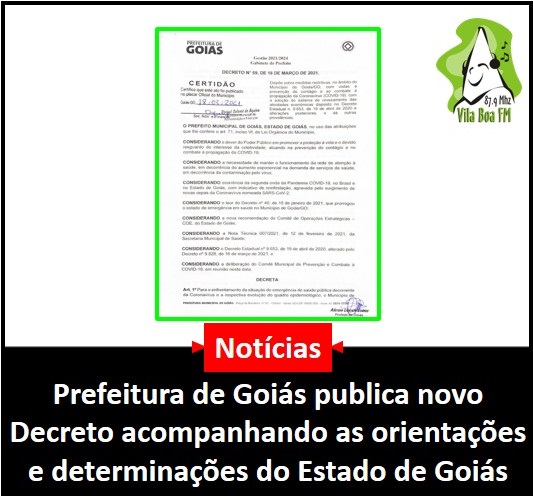 ​Prefeitura de Goiás publica novo Decreto acompanhando as orientações e determinações do Estado de Goiás