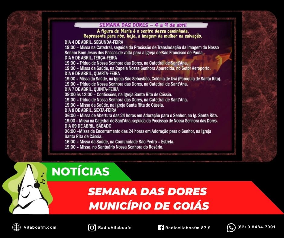 Programação da Semana das Dores em Goiás