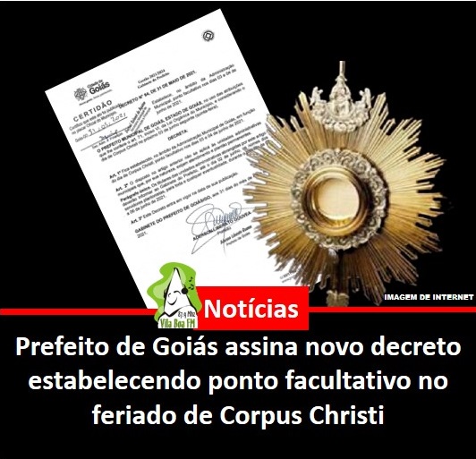 ​Prefeitura de Goiás decreta ponto facultativo na sexta-feira, após feriado de Corpus Christi