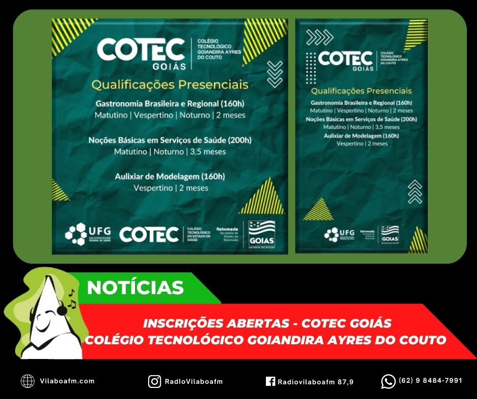 COTEC Goiandira Ayres do Couto está com inscrições abertas até dia 12/4.