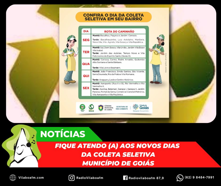 Mudança nos dias de Coleta Seletiva no Município de Goiás