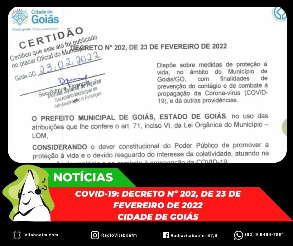 ​Covid-19: Decreto nº 202, de 23 de fevereiro de 2022.