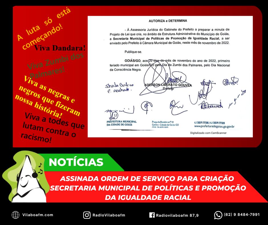Assinado Ordem de serviço para criação da Secretaria Municipal de Políticas e Promoção da Igualdade Racial.