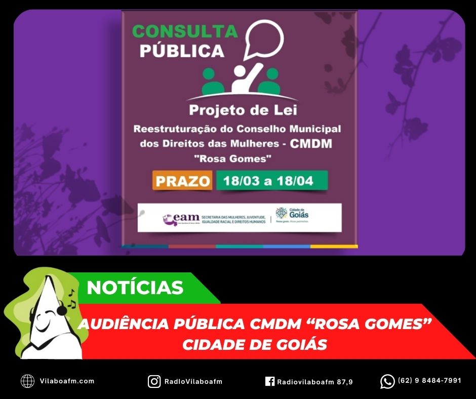 Audiência Pública de reestruturação do Conselho Municipal dos Direitos das Mulheres – CMDM “Rosa Gomes”.