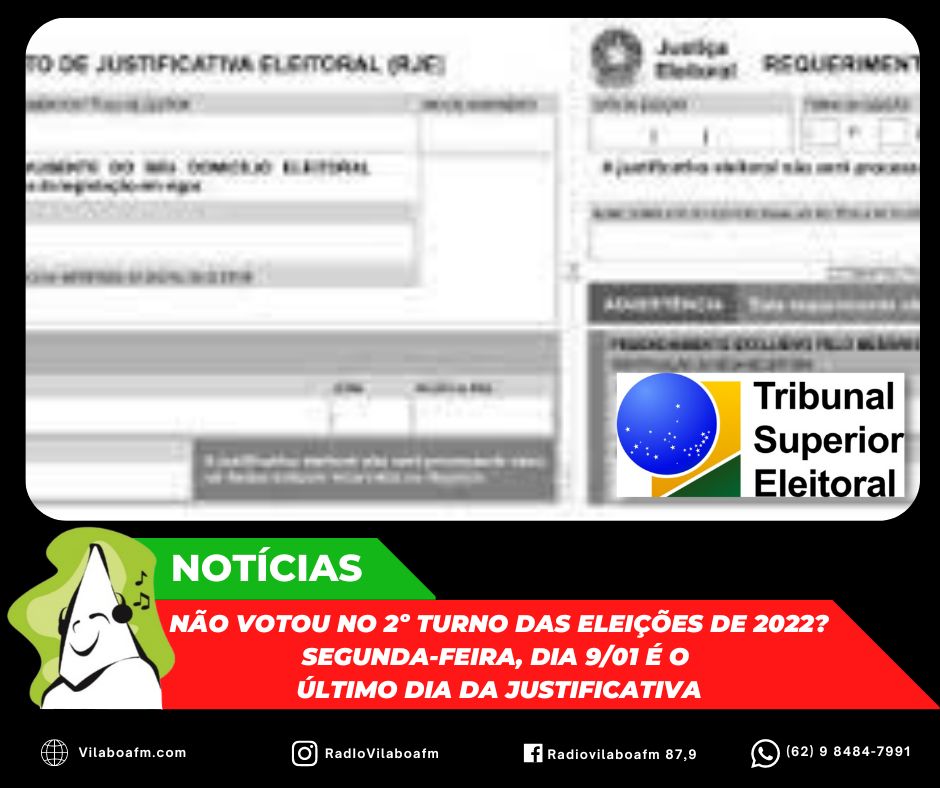 Último dia para justificar ausência na votação do 2º turno da Eleição 2022.