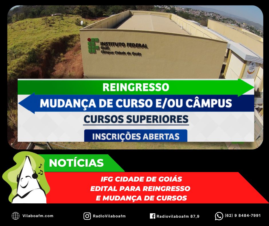 O IFG Cidade de Goiás está com processo seletivo aberto para reingresso nos cursos de graduação