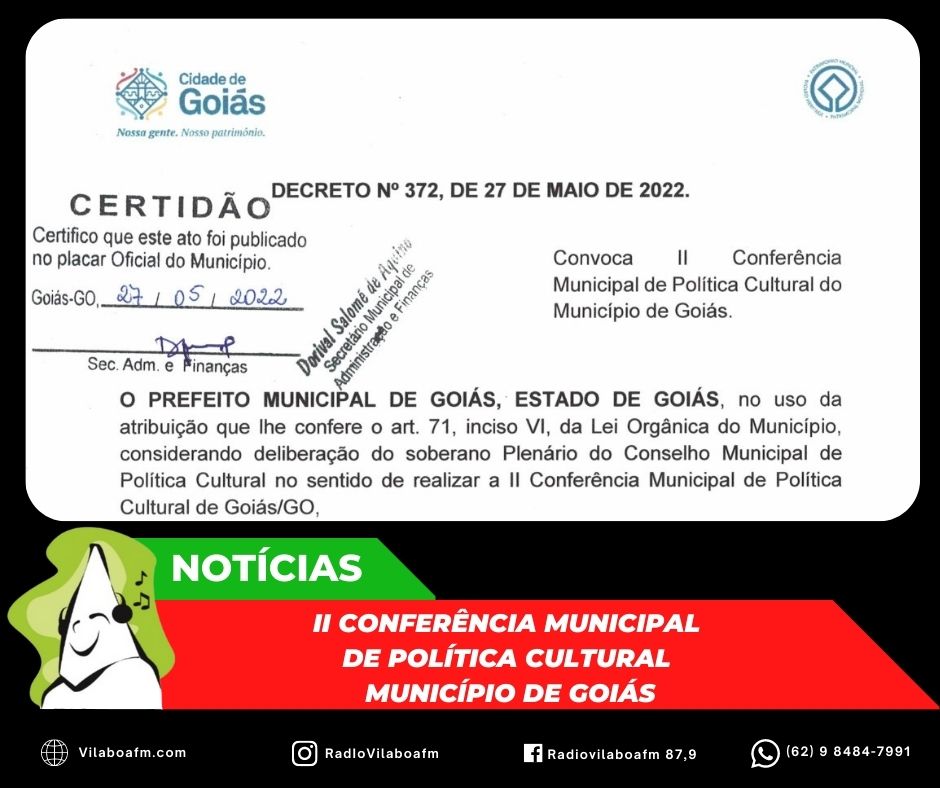 Convocação para a II Conferência Municipal de Política Cultural do Município de Goiás