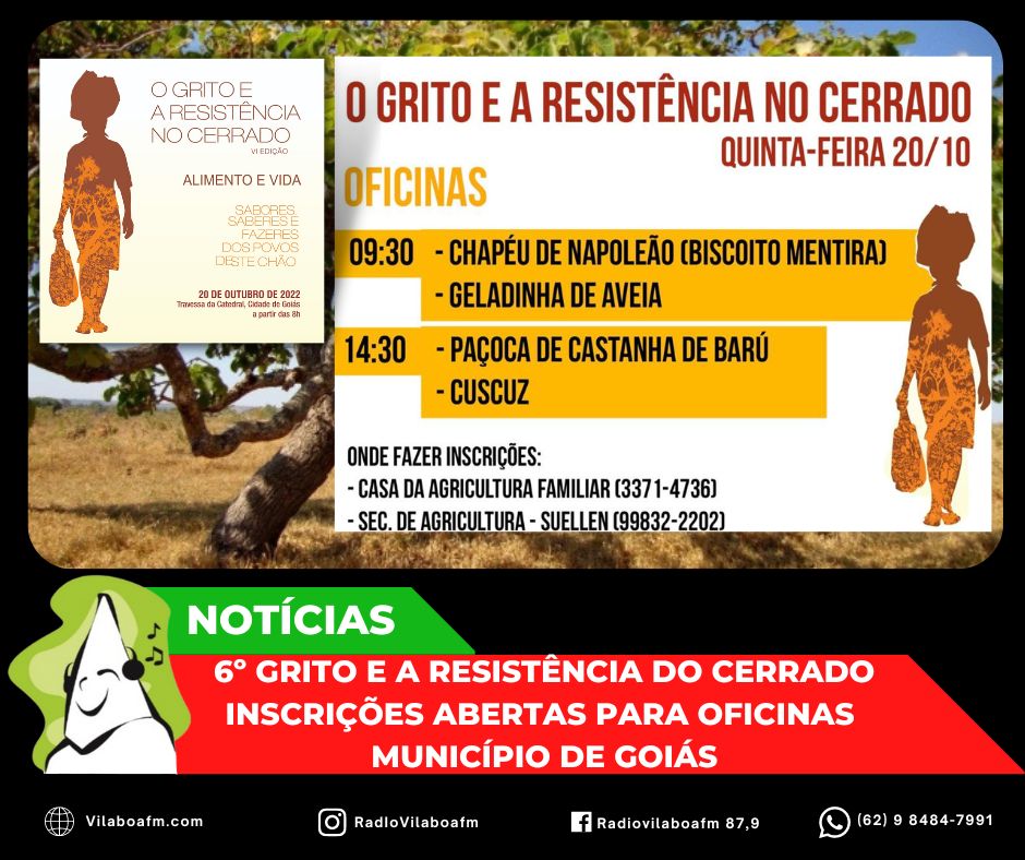 ​Inscrições abertas para oficinas gastronômicas do 6º Grito e a Resistência do Cerrado