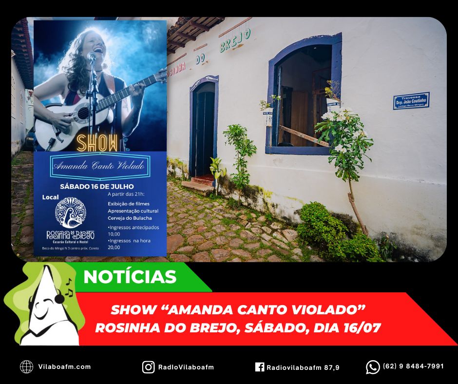 No próximo sábado, dia 16/07, show “Amanda Canto Violado” no Rosinha do Brejo.