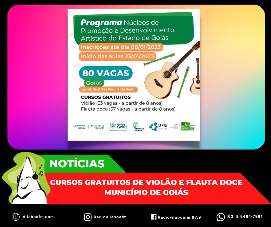 Inscrições para aulas de violão e flauta doce no município de Goiás